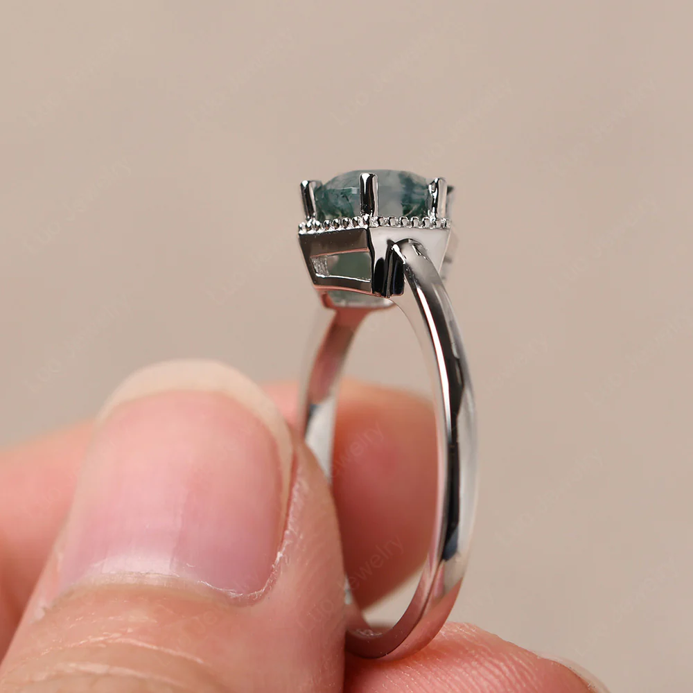 Moss Agate Hexagon Set Solitaire Ring - Image 4
