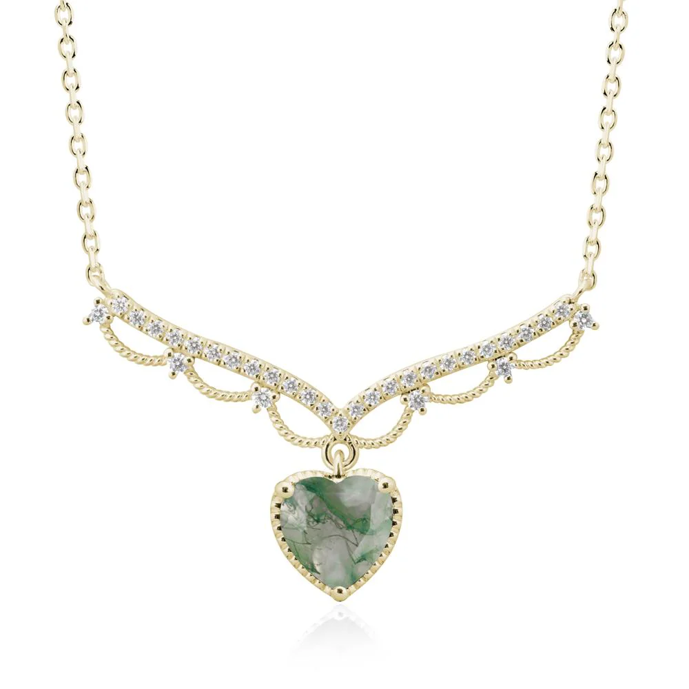 Moss Agate Milgrain Halo Pendant Necklace - Image 3
