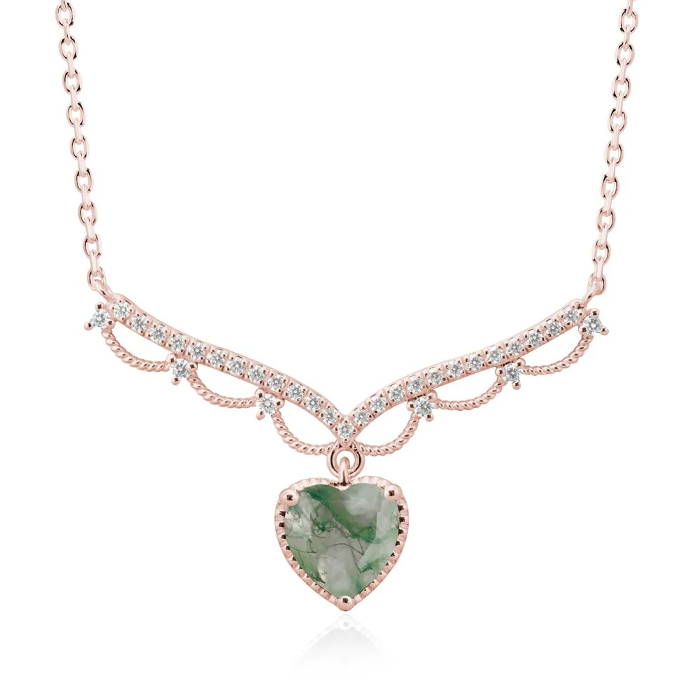Moss Agate Milgrain Halo Pendant Necklace - Image 4