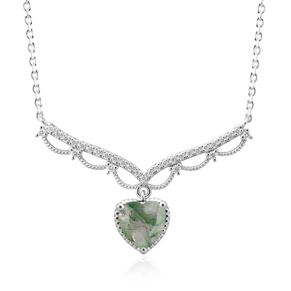 Moss Agate Milgrain Halo Pendant Necklace - Image 9