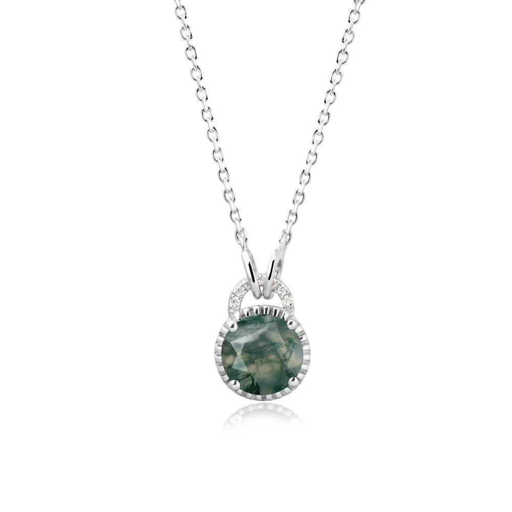 Moss Agate Necklace with Sculpted Halo - Image 5