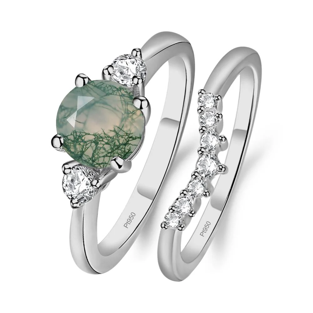 Round Moss Agate Wedding Ring Set - Image 6