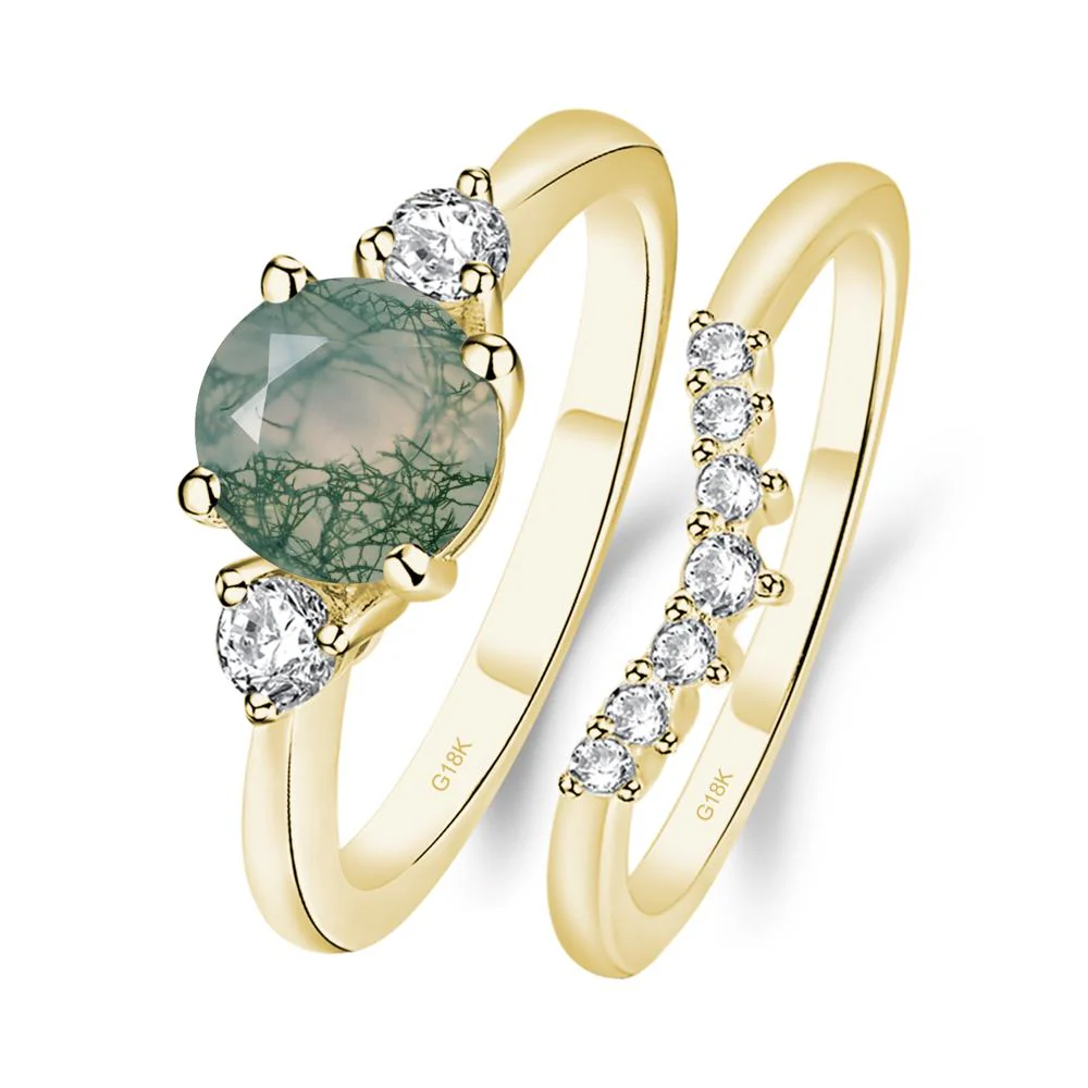 Round Moss Agate Wedding Ring Set - Image 8
