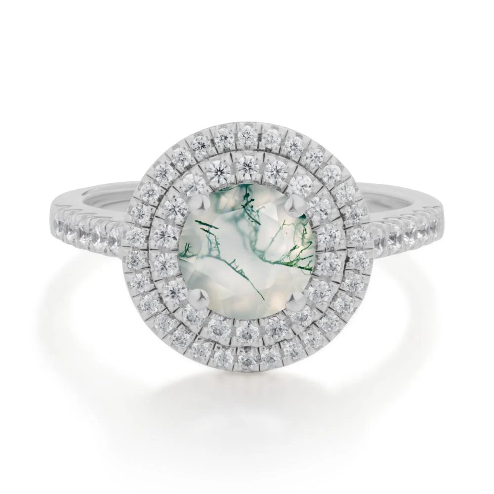 Moss Agate Ring Double Halo - Image 4