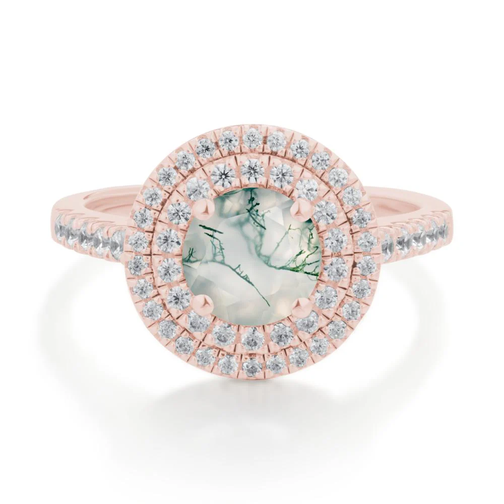 Moss Agate Ring Double Halo - Image 5