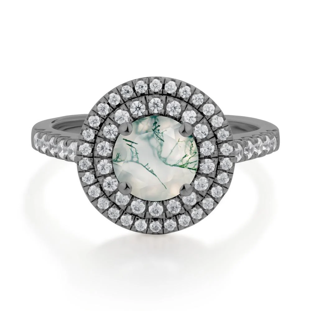 Moss Agate Ring Double Halo - Image 6