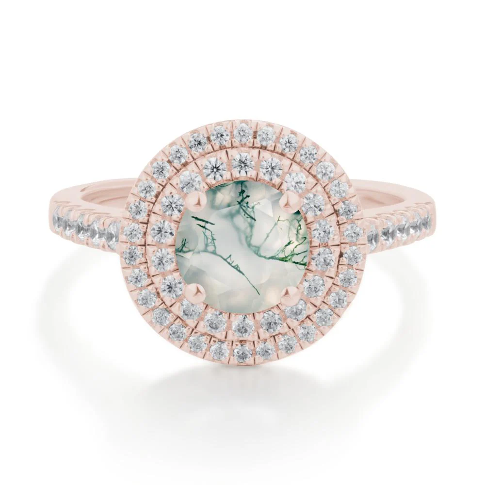 Moss Agate Ring Double Halo - Image 7
