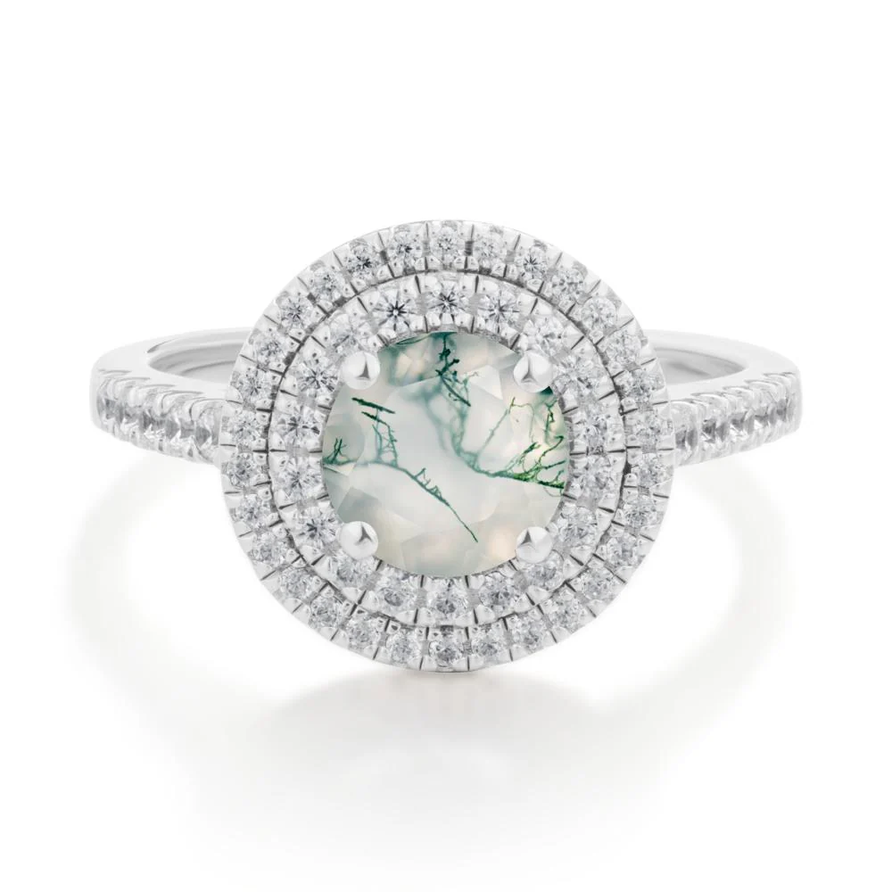 Moss Agate Ring Double Halo - Image 9