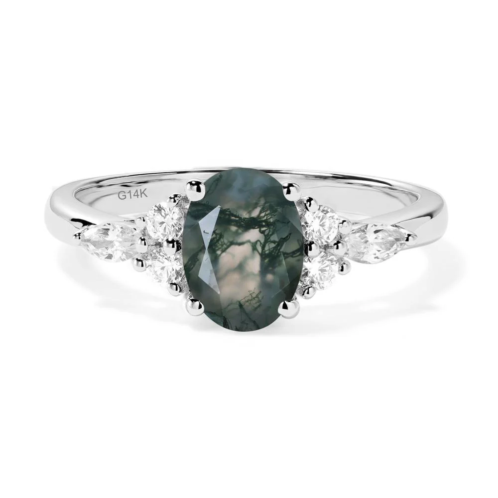Simple Oval Moss Agate Engagement Ring