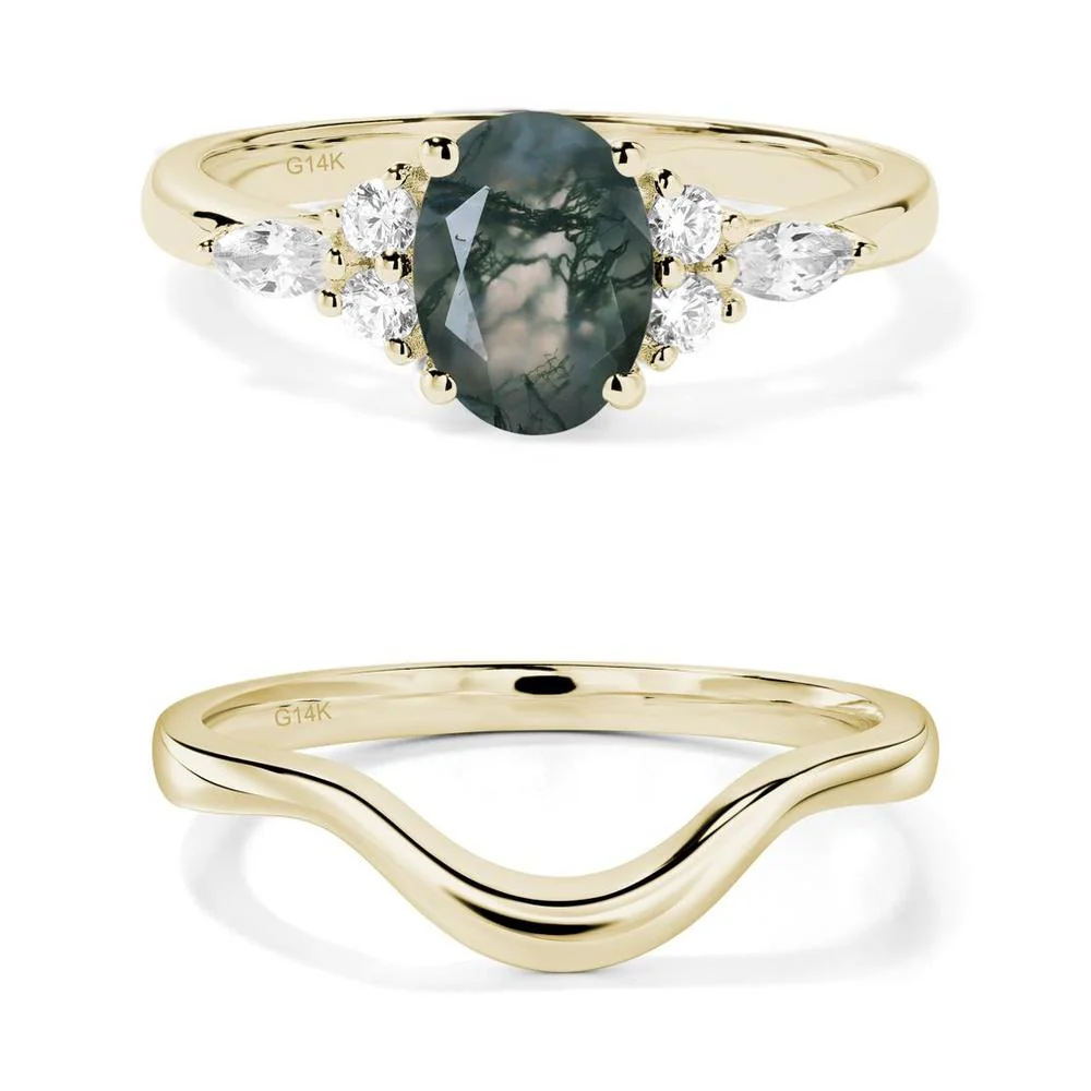 Simple Oval Moss Agate Engagement Ring - Image 15