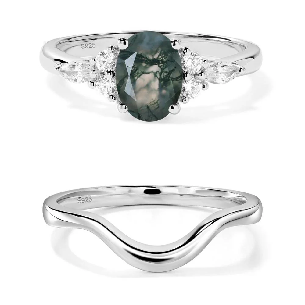 Simple Oval Moss Agate Engagement Ring - Image 27