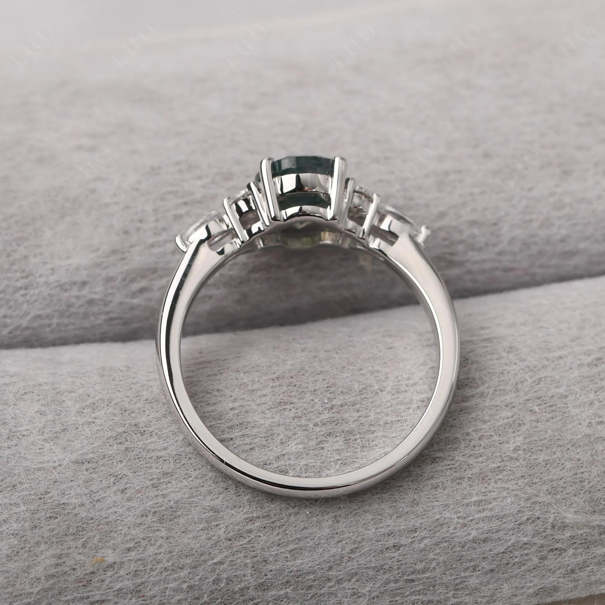 Simple Oval Moss Agate Engagement Ring - Image 31