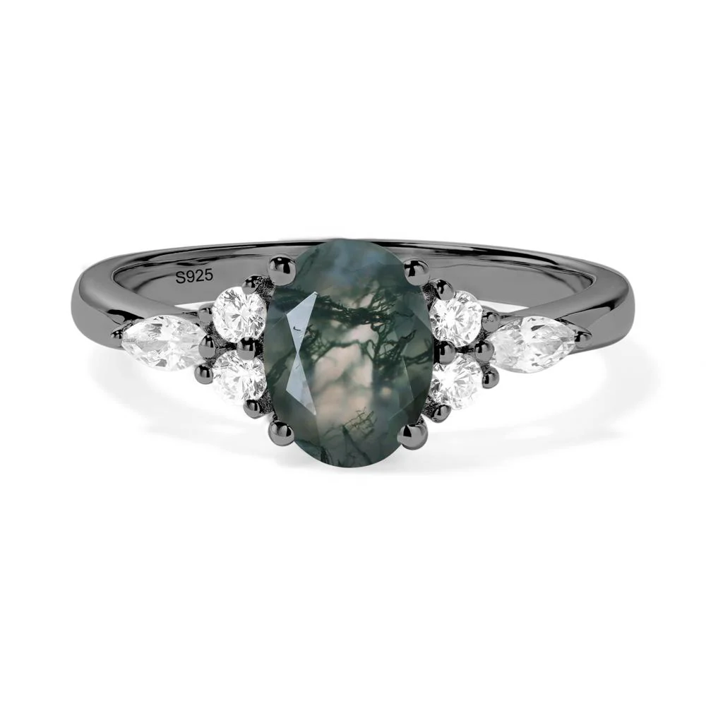 Simple Oval Moss Agate Engagement Ring - Image 5