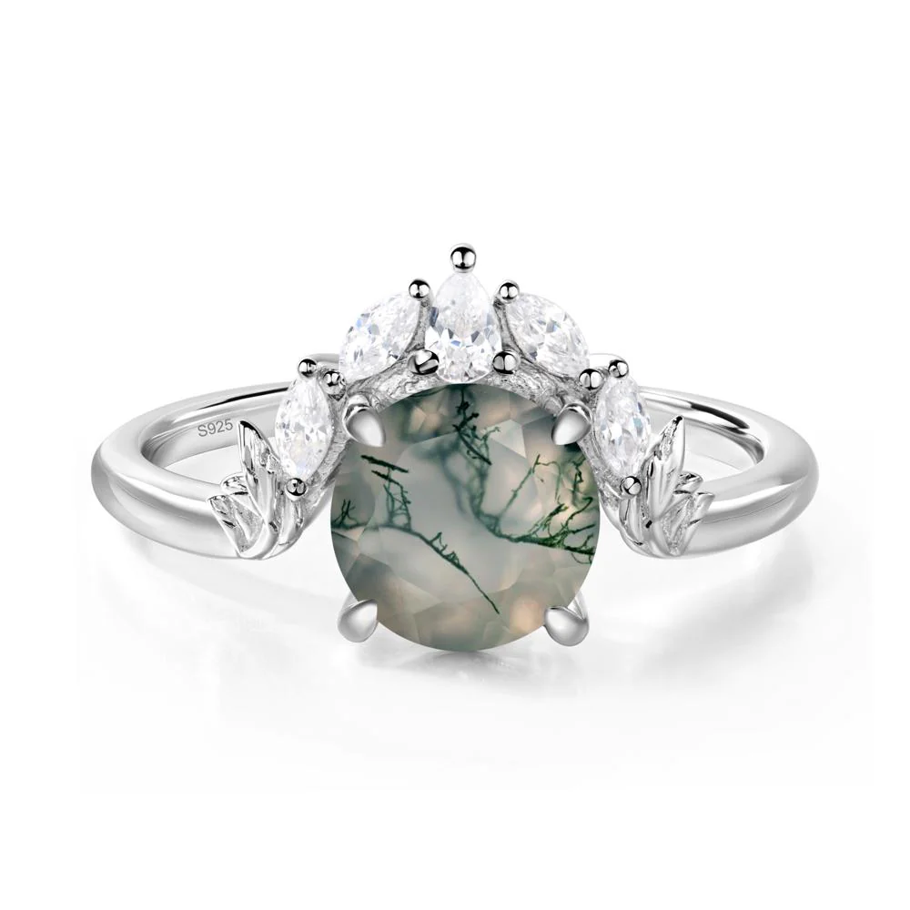 Moss Agate Ring with Marquise Side Stone