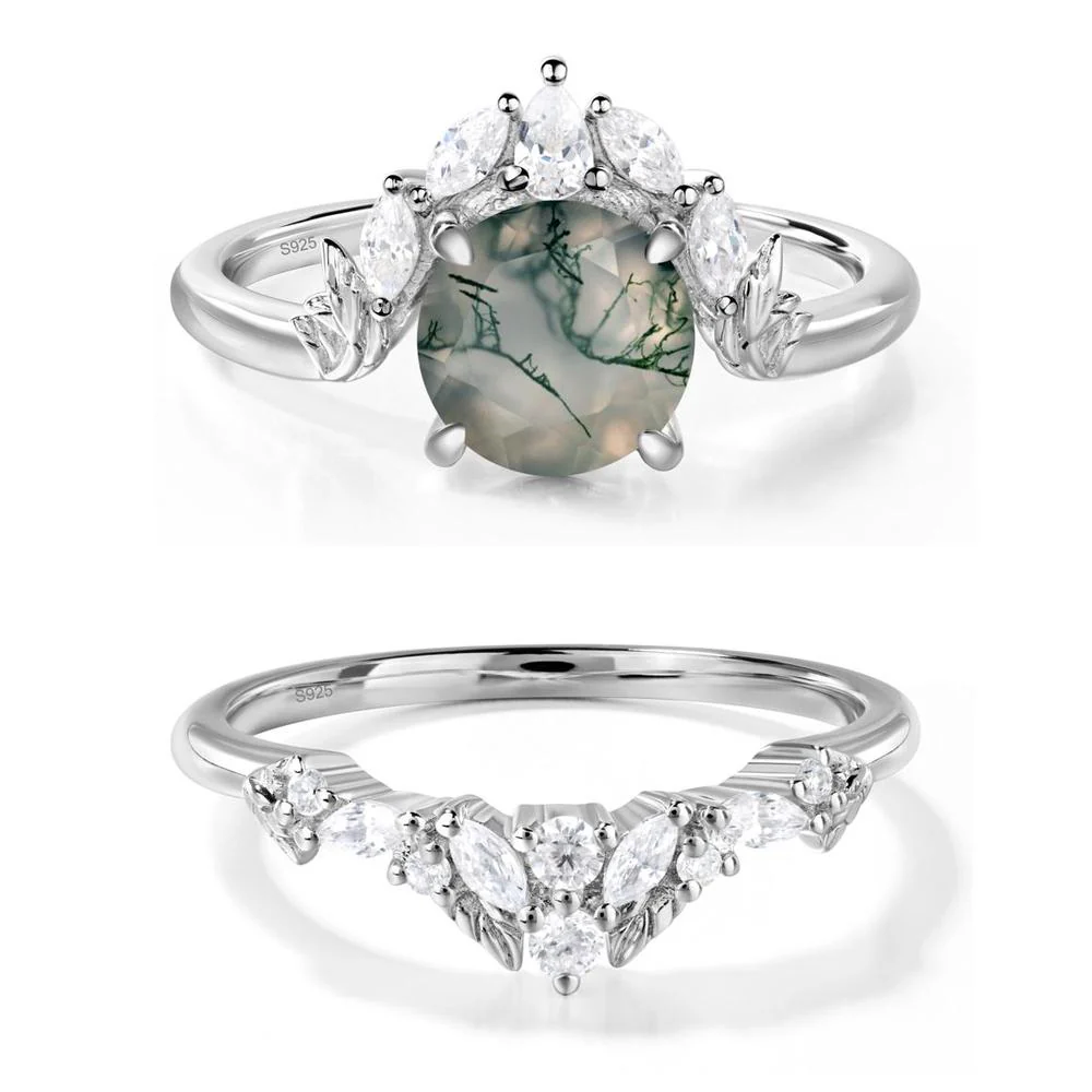 Moss Agate Ring with Marquise Side Stone - Image 27