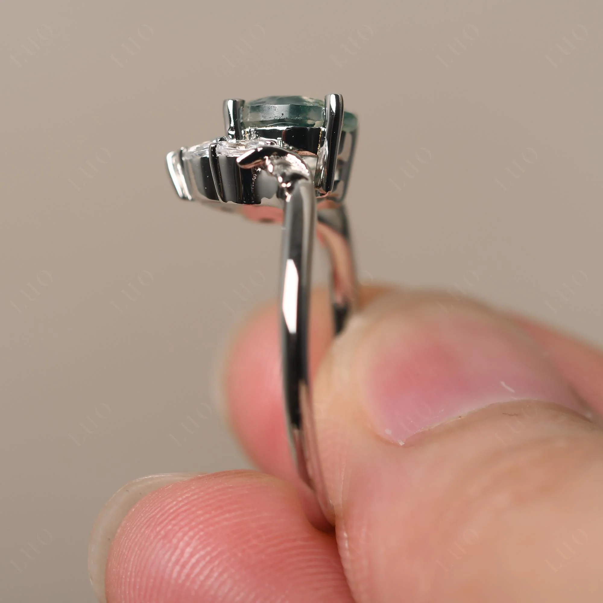 Moss Agate Ring with Marquise Side Stone - Image 32