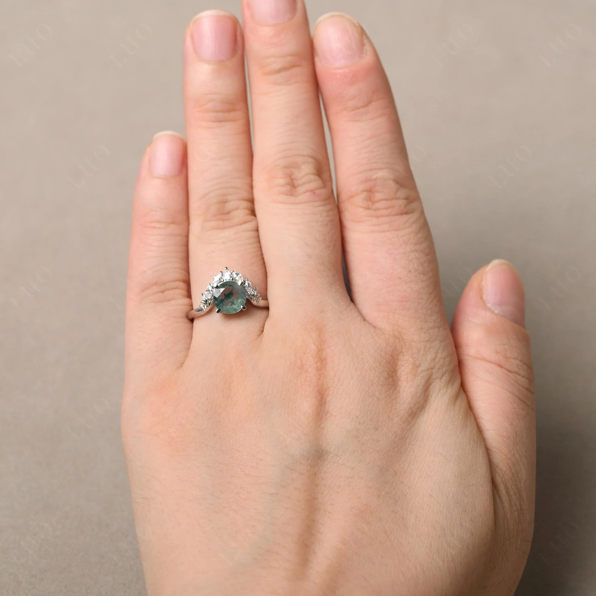 Moss Agate Ring with Marquise Side Stone - Image 33