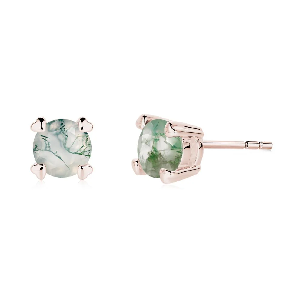 Moss Agate Stud Earrings with Heart Prongs - Image 5