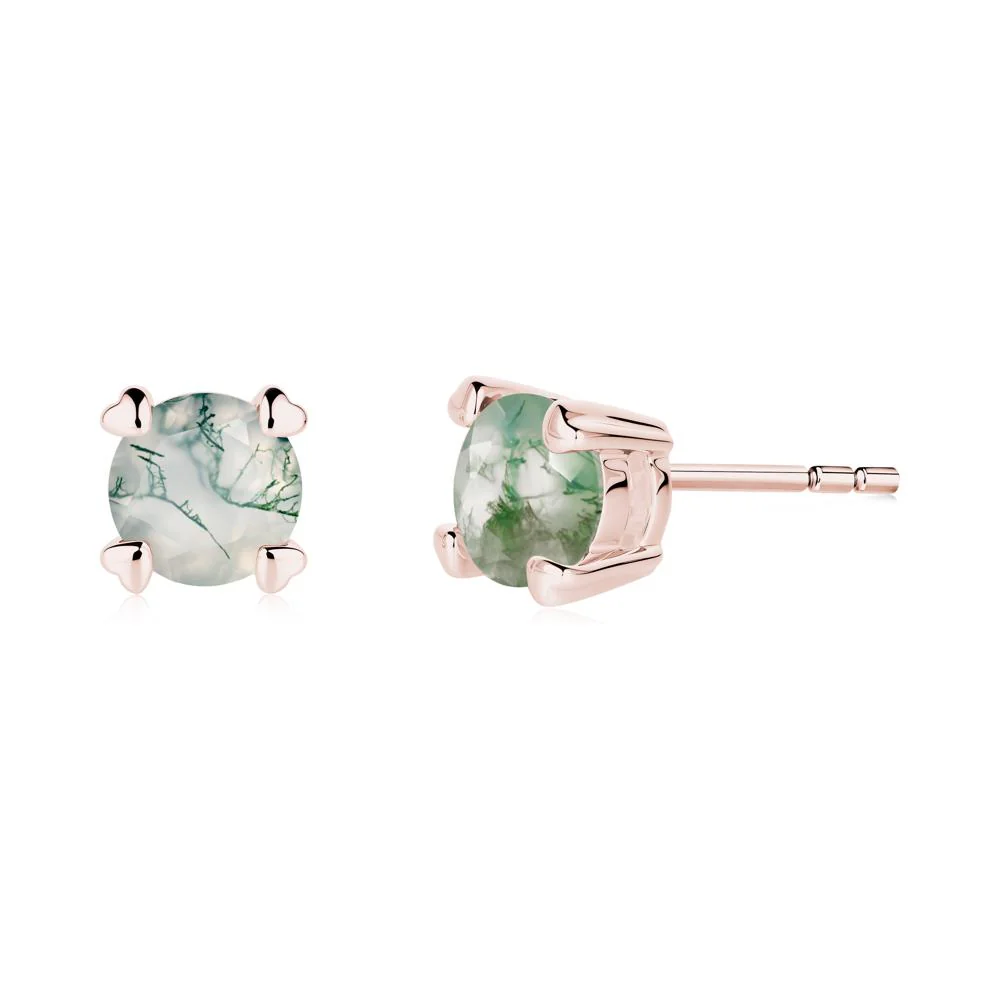 Moss Agate Stud Earrings with Heart Prongs - Image 6