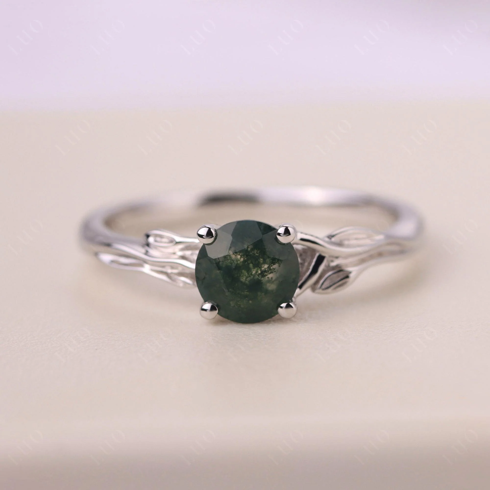 Petite Moss Agate Leaf Ring - Image 10