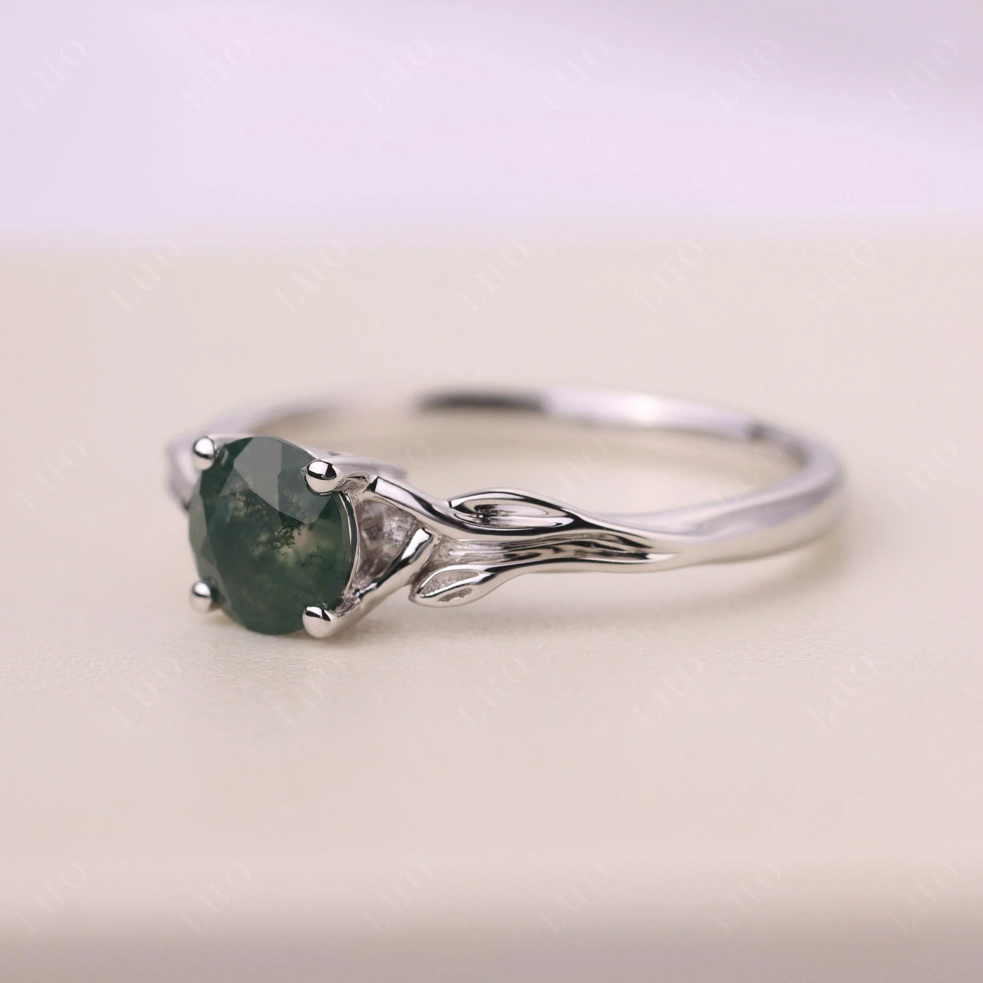 Petite Moss Agate Leaf Ring - Image 11