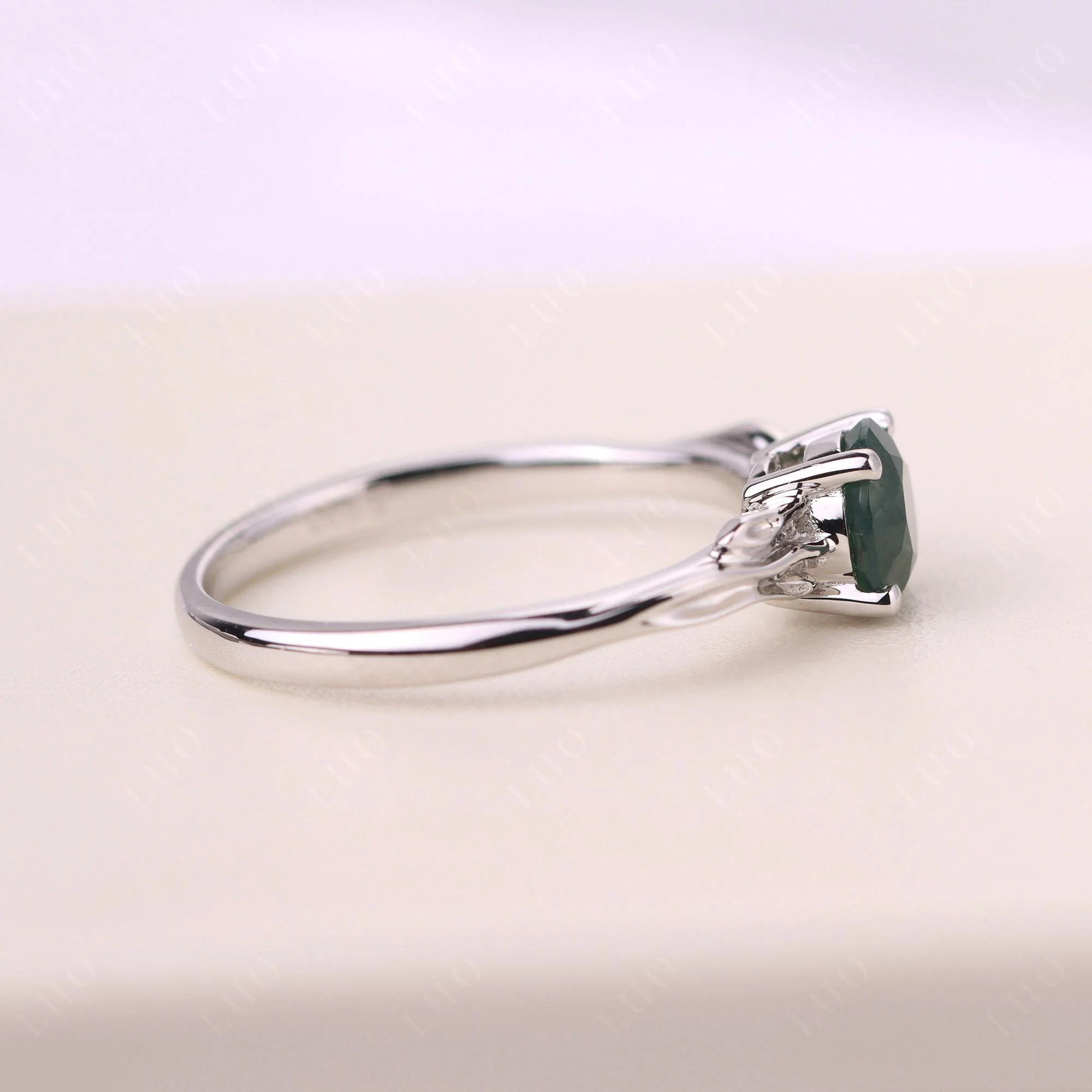 Petite Moss Agate Leaf Ring - Image 13