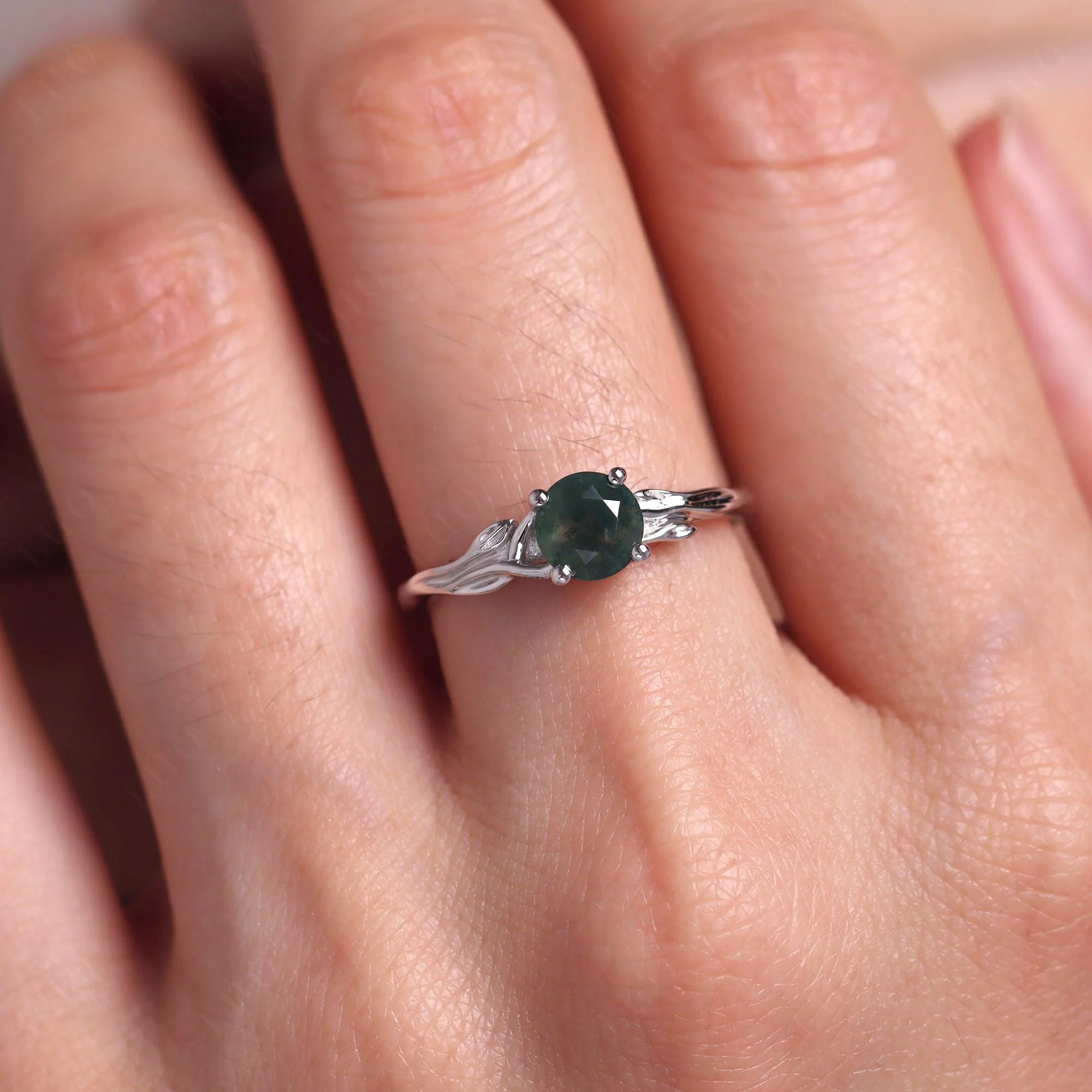 Petite Moss Agate Leaf Ring - Image 14