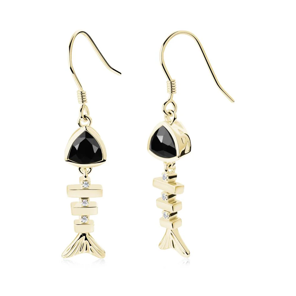 Motion Fishbone Black Spinel French Hook Earrings - Image 2