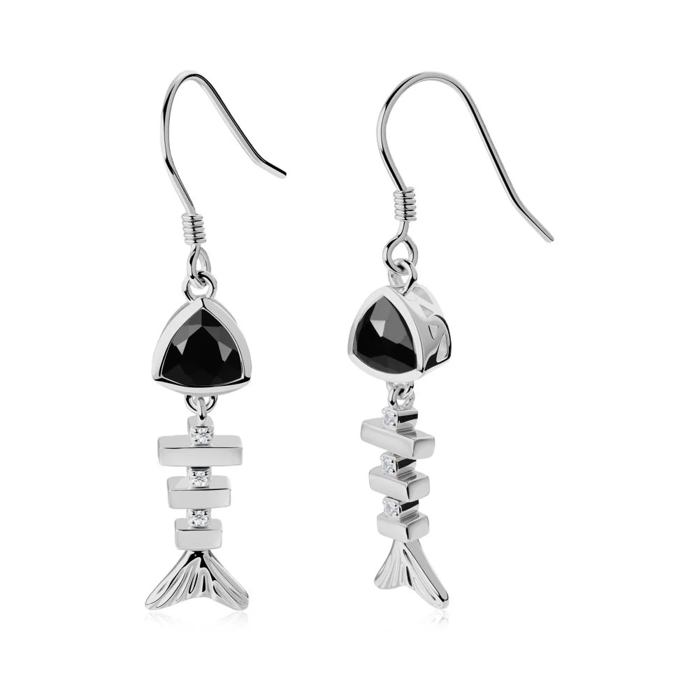 Motion Fishbone Black Spinel French Hook Earrings - Image 8