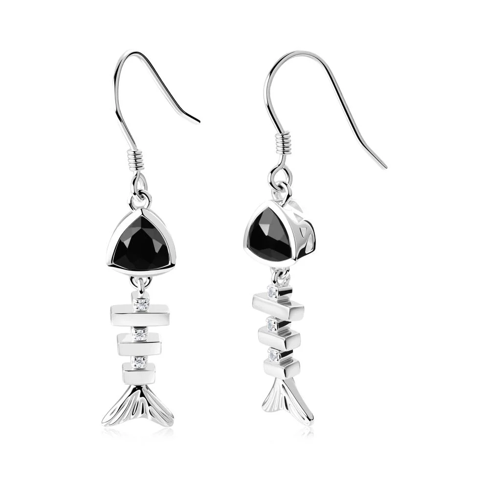 Motion Fishbone Black Spinel French Hook Earrings - Image 9