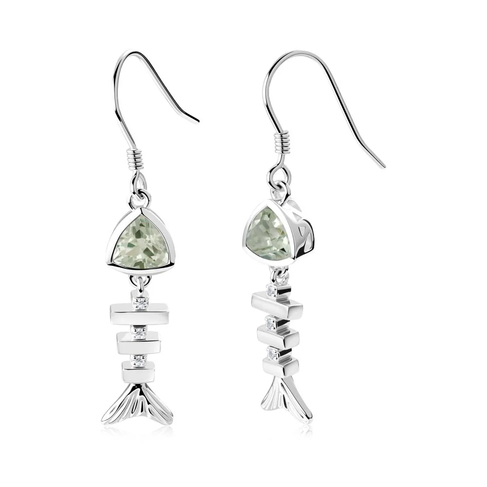 Motion Fishbone Green Amethyst French Hook Earrings - Image 4