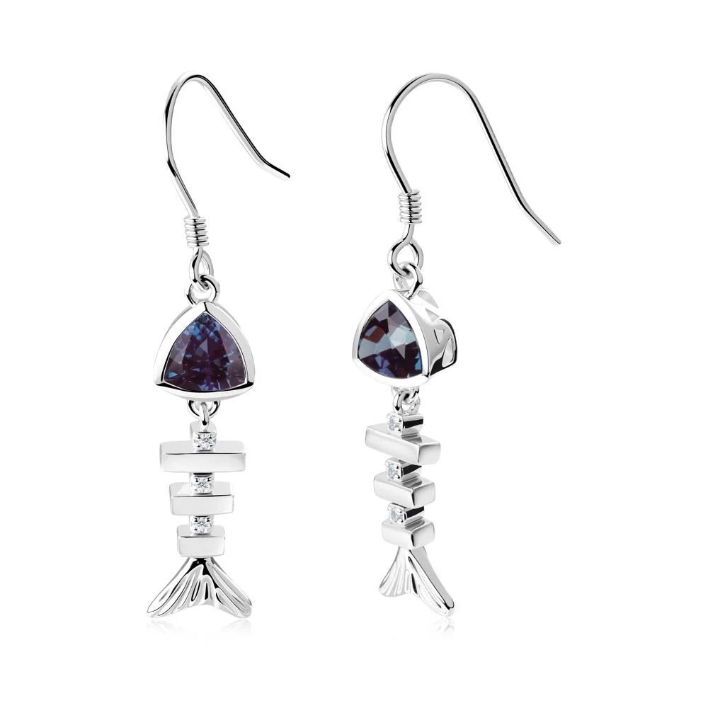 Movable Fishbone Alexandrite Fish Hook Earrings - Image 4