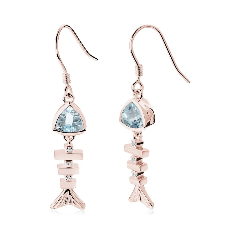 Movable Fishbone Aquamarine Fish Hook Earrings - Image 6