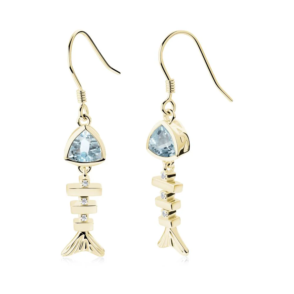 Movable Fishbone Aquamarine Fish Hook Earrings - Image 9