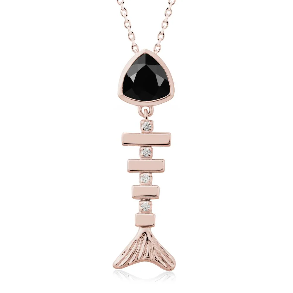 Movable Fishbone Black Spinel Necklace
