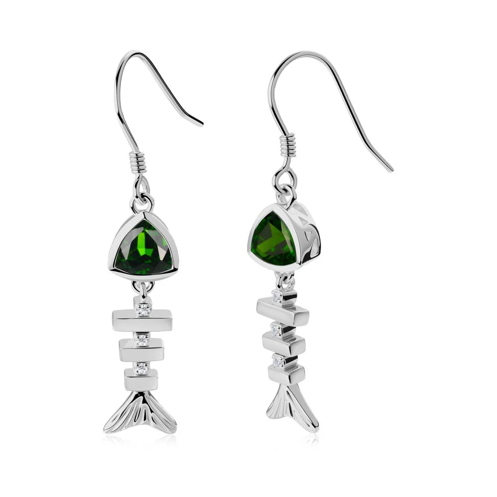 Movable Fishbone Diopside Fish Hook Earrings