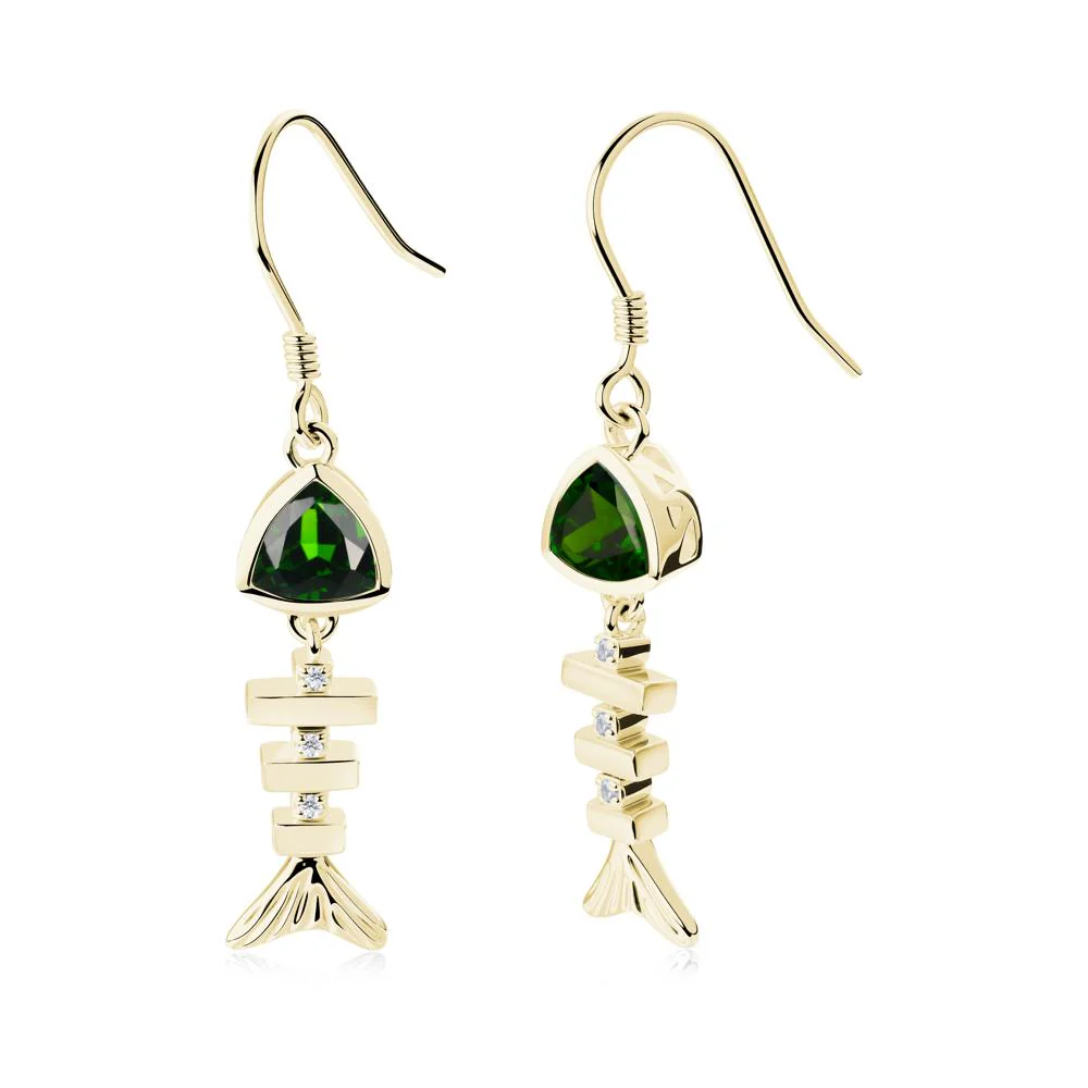 Movable Fishbone Diopside Fish Hook Earrings - Image 5