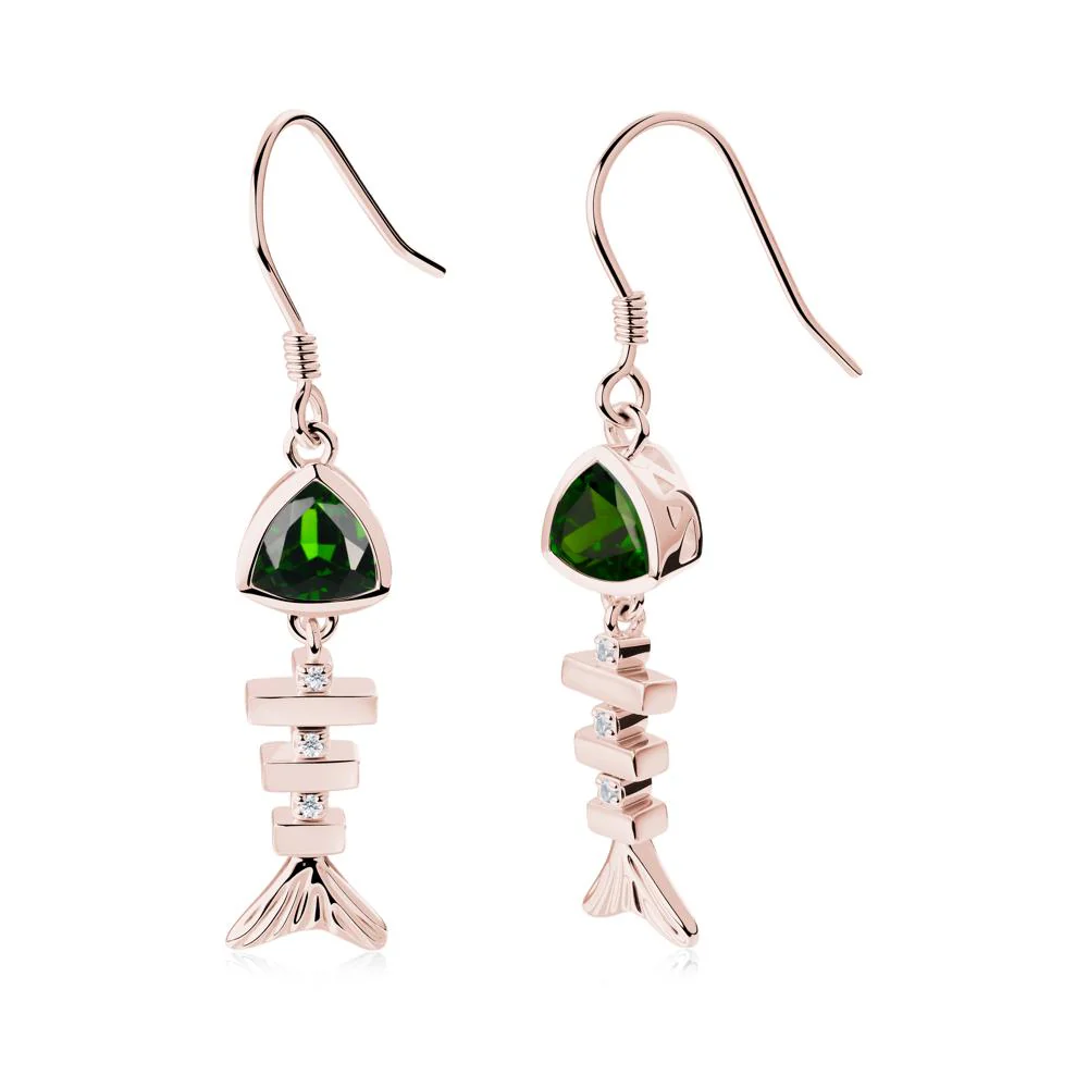 Movable Fishbone Diopside Fish Hook Earrings - Image 6