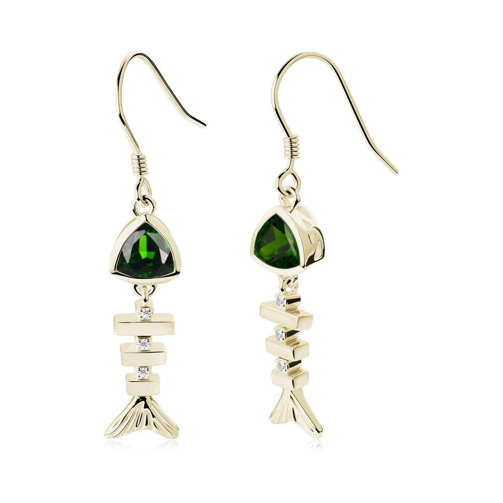 Movable Fishbone Diopside Fish Hook Earrings - Image 8