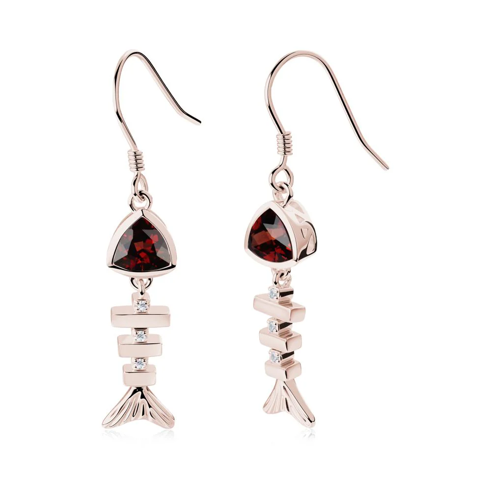 Movable Fishbone Garnet Fish Hook Earrings - Image 7