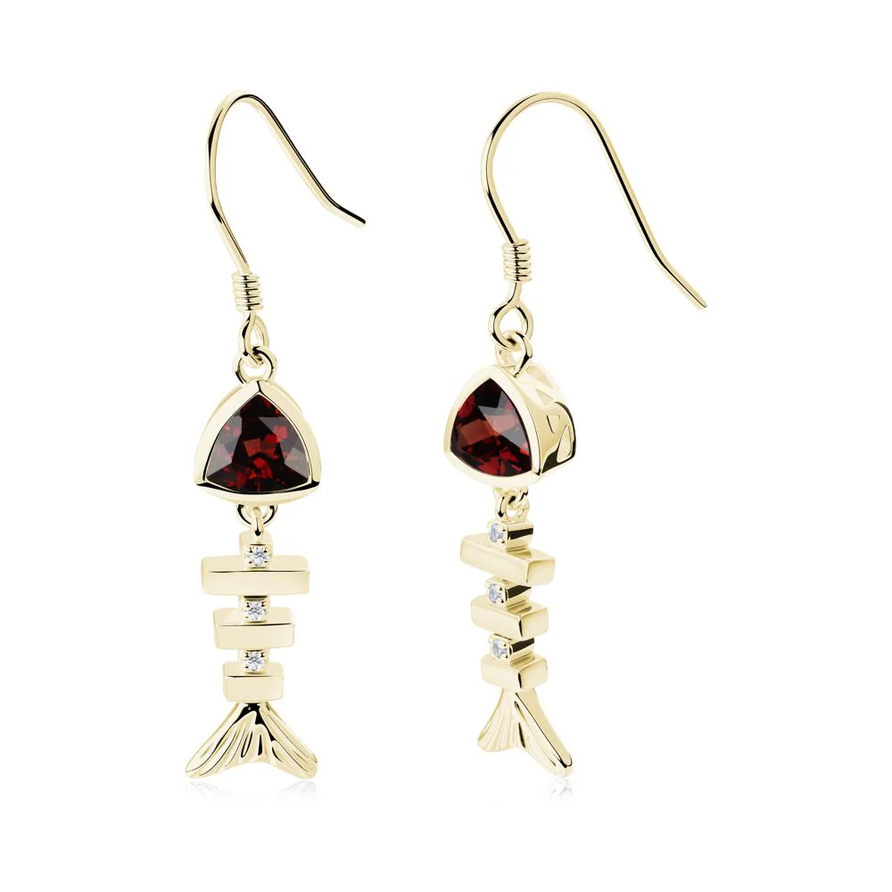 Movable Fishbone Garnet Fish Hook Earrings - Image 8
