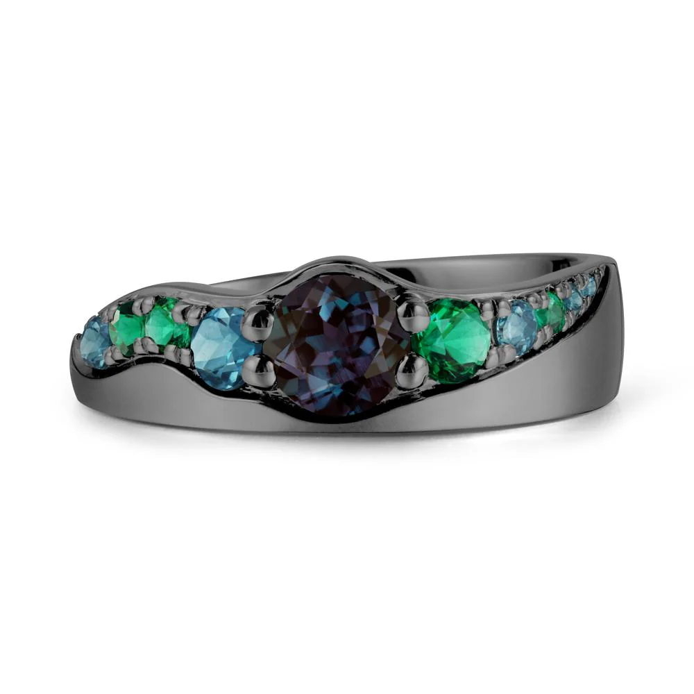 Multi Gemstone Wave Band Alexandrite Ring