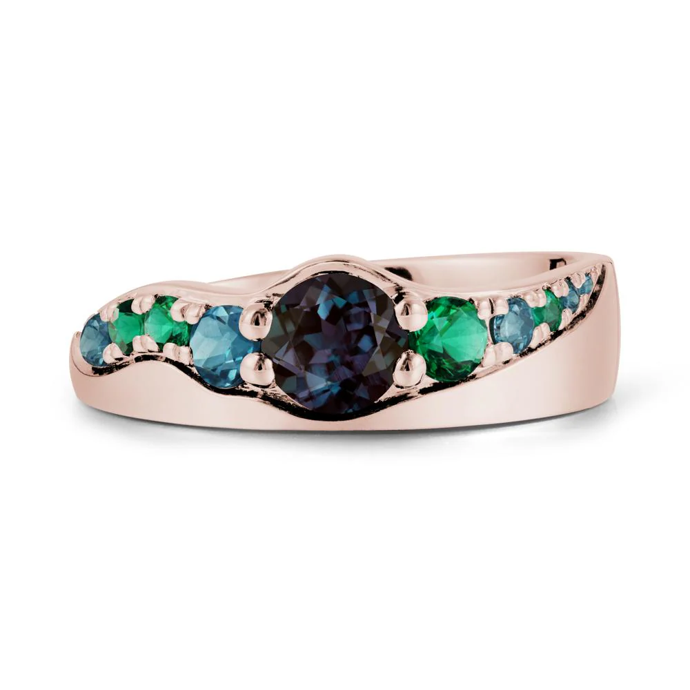 Multi Gemstone Wave Band Alexandrite Ring - Image 2