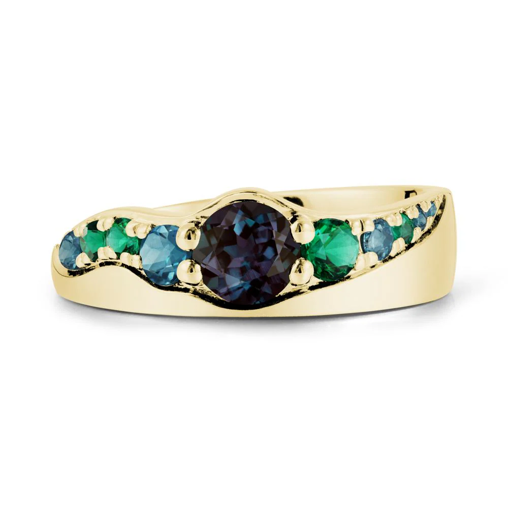 Multi Gemstone Wave Band Alexandrite Ring - Image 7
