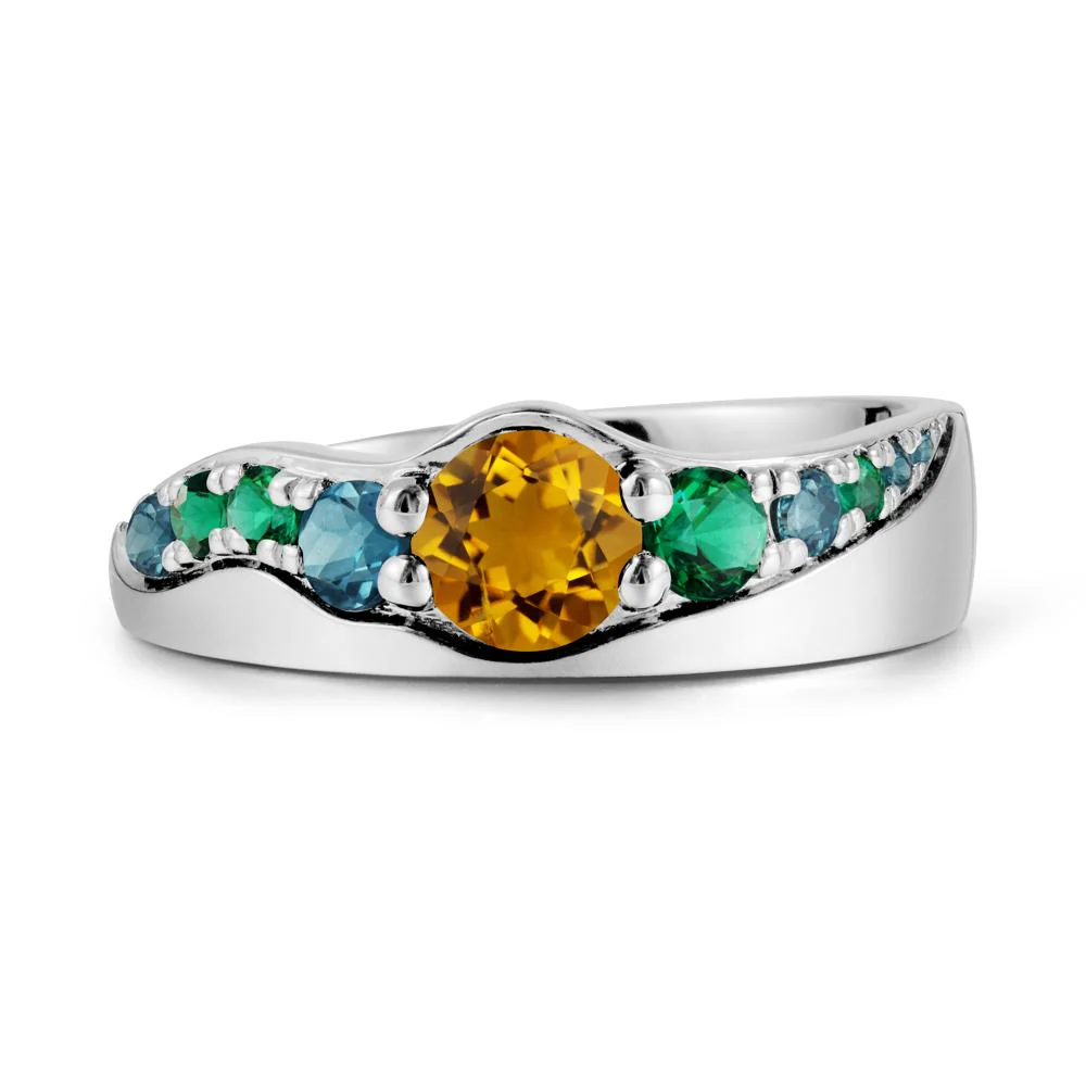Multi Gemstone Wave Band Citrine Ring - Image 3