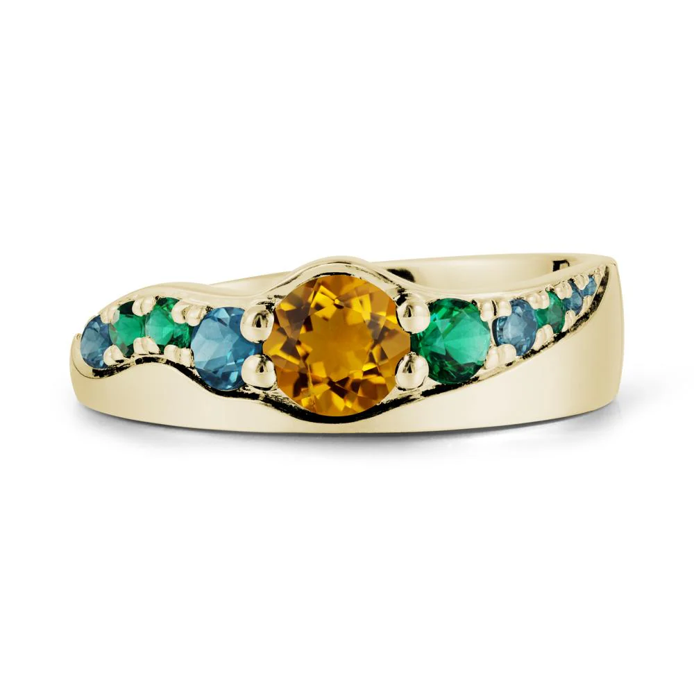 Multi Gemstone Wave Band Citrine Ring - Image 4