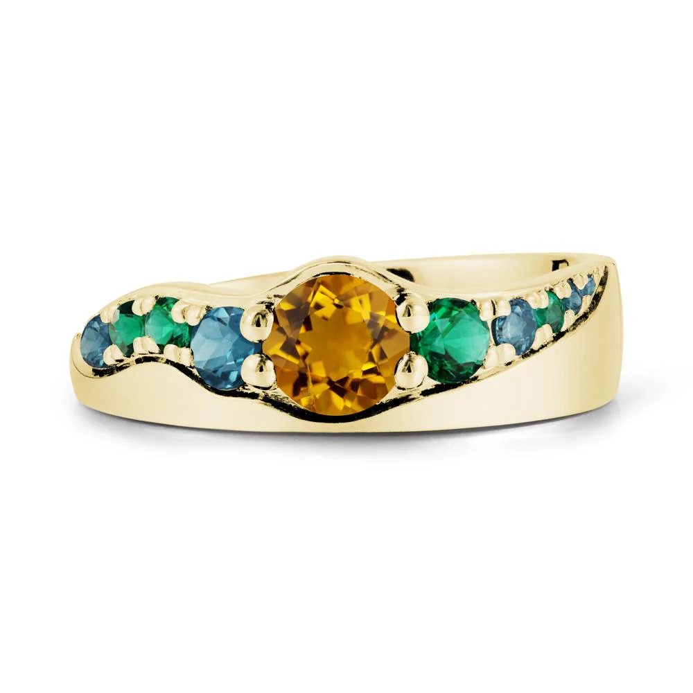 Multi Gemstone Wave Band Citrine Ring - Image 7