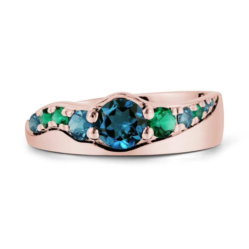 Multi Gemstone Wave Band London Blue Topaz Ring - Image 5