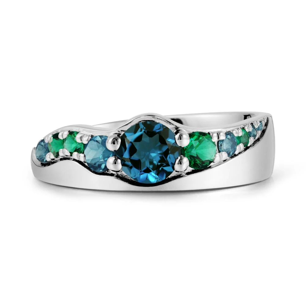 Multi Gemstone Wave Band London Blue Topaz Ring - Image 6