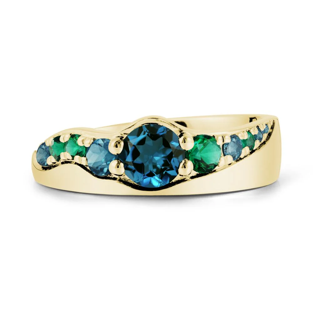 Multi Gemstone Wave Band London Blue Topaz Ring - Image 7